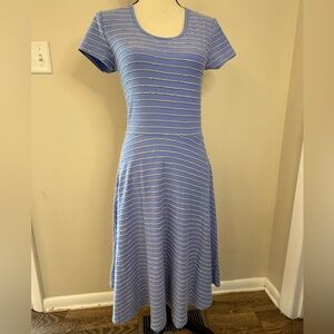 Matilda Jane fit flare short sleeve striped blue tee midi dress SZ SM